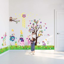 Wall Sticker Decal Happy Animals with Owl Tree Star and Little Chick